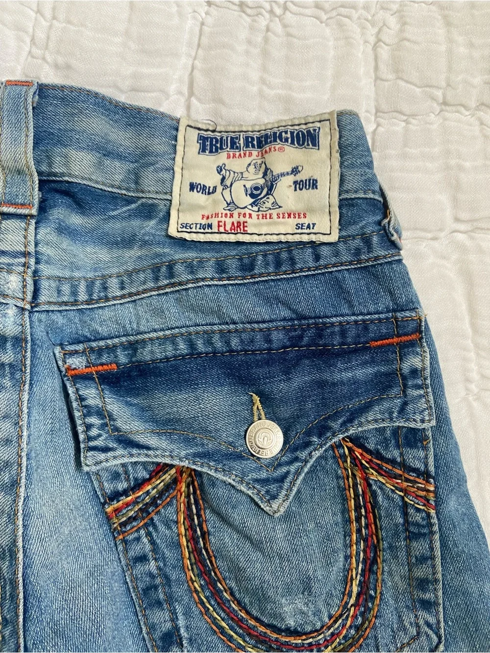 True Religion Vintage Rare Rainbow flare Multi-Color Stitching